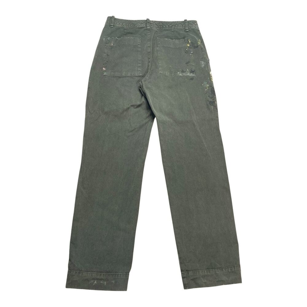 Raquel Allegra Army Green Paint Splatter Cotton Straight Leg Pants 1/Small - Picture 2 of 4